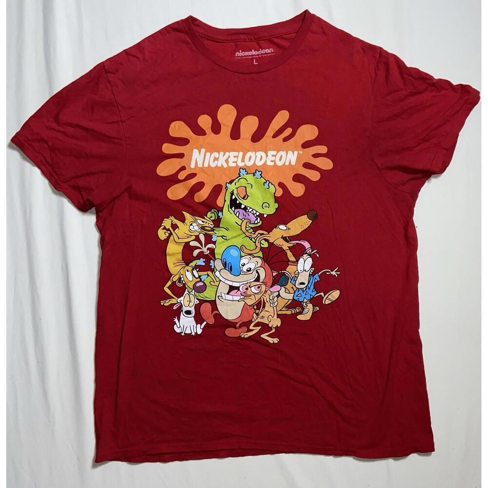 Nickelodeon T Shirt Men L Red Graphic '22 Classic Cartoon Ren Stimpy Rugrat